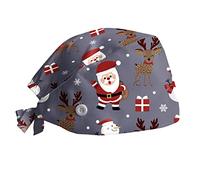 Wesaloes Casquette Noel Calot Chirurgien Femme Réglable Imprimé De Noël Bandana avec Bouton Unisexe Chapeau Médical Casquettes de Travail Poussière Bureau aux Instituts de Beauté (019, One Size)