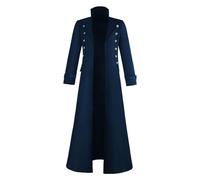 WESBR Long Manteau Homme Rétro Double Boutonnage Scènes Costumes Couleur Unie Col Haut Gothique Veste Homme Coupe Slim Renaissance Cosplay Veste Homme D-Blue L