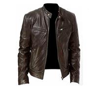 WESBR Veste de moto Vestes en simili cuir for hommes classique chaud plusieurs poches courtes à manches longues Équipement de cyclisme (Color : Coffee, Size : M)