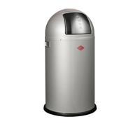 WESCO Poubelle Pushboy de couleur argentée, tôle d'acier revêtue par pulvérisation, volume de 50 litres, grand rabat en acier inoxydable, récipient intérieur amovible