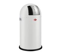 WESCO Poubelle Pushboy de couleur blanc mat, tôle d'acier revêtue par pulvérisation, volume de 50 litres, grand rabat en acier inoxydable, récipient intérieur amovible