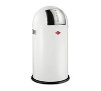 WESCO Poubelle Pushboy de couleur blanche, tôle d'acier revêtue par pulvérisation, volume de 50 litres, grand rabat en acier inoxydable, récipient intérieur amovible