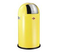 Wesco Poubelle Pushboy de couleur jaune citron, tôle d'acier revêtue par pulvérisation, volume de 50 litres, grand rabat en acier inoxydable, récipient intérieur amovible