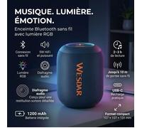 WESDAR Enceinte Bluetooth Portable 5W avec Lumière RGB, Son HiFi, Batterie 1200mAh, USB Type-C, Compacte