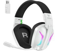 WESEARY Casque de Jeu sans Fil avec Microphone pour PS5, PS4, PC, Switch, Smartphone, Mac, Ordinateur Portable, Casque Bluetooth 2,4 GHz avec Microphone antibruit, Batterie 50H, lumière LED, Son