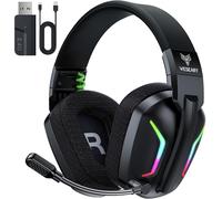 WESEARY WG1 Casque Gaming sans Fil, 2,4 GHz Casque Bluetooth sans Fil avec Micro pour PS5, PS4, PC, Switch, Mac, Mobile, Casque Gaming Pliable avec Son Stéréo et Éclairage LED, Batterie de 50h