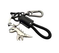 Weseecase Dinosaur Keychain - Aluminum Alloy Dinosaur Charm with Hand-Woven Bracelet, Mini Dinosaur Keychain for Keys (Black-B)