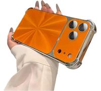 Weseecase Quad-Corner Drop-Proof CD-Texture Case for iPhone 17 Pro Max, CD-Pattern Electroplated Four-Corner Shockproof Case with Lens Protector (Orange,17air)