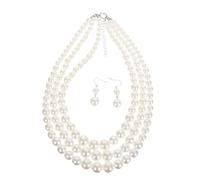 WESIEVYA 1 ensemble collier et boucles d'oreilles multicouches en fausses perles, collier ras du cou tendance, bijoux délicats pour femmes, accessoires de mariée