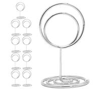 WESIEVYA 10pcs Porte-Cartes en Fer Argenté, Support Porte-mèches Rond Robuste et Élégant, Clips Multifonctions pour Photos, Menus et Numéros de Table