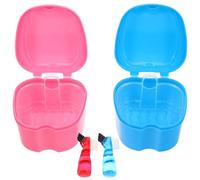 WESIEVYA 2ensembles Boîte de Rangement pour Prothèses Dentaires Forme de Pomme avec Brosse de Nettoyage Étui Bain avec Passoire pour Dentier Portable pour Soins Buccaux à Domicile et