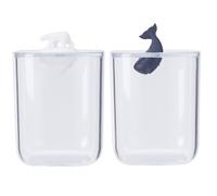 WESIEVYA 2pièces Boîte de Rangement Acrylique pour Cotons et Coton-tiges Organisateur Transparent à Motif Baleine Couvercle Hermétique pour Salle de Bain et Bureau