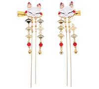 WESIEVYA 2pièces Pince à Cheveux Vintage Chinoise Avec Pompons Et Masque Cartoon Accessoires Élégants Pour Femmes