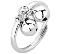 WESIEVYA Bague Clochette à Bille en Cuivre Argenté, Anneau Ouvert Réglable et Flexible, Design Double Cloche Élégant pour Femme, Bijou Décoratif