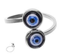 WESIEVYA Bague Œil Maléfique Ouverte Ajustable en Alliage Bleu Turquoise, Anneau Empilable Vintage pour Femme, Bijou de Doigt Ethnique Plage et Fêtes