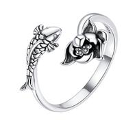 WESIEVYA Bague Ouverte Réglable Sterling Lotus et Poisson Koi Anneau Floral Élégant pour Femmes et Filles Bijou Au Style Minimaliste