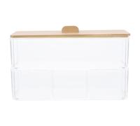 WESIEVYA Boîte de Rangement Transparente en Acrylique avec Couvercle en Bambou, Double Couche à Compartiments, Organisateur Multi-usages pour Cotons-tiges et Cosmétiques, pour Salle de