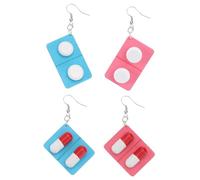 WESIEVYA Boucles d'Oreilles Pendantes Créatives en Bois, 2 Paires Motif Capsule Médicale Vert et Rose, Légères, pour Cosplay et Usage Quotidien, Taille Moyenne, Boucles Oreilles Dangle
