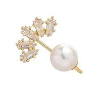 WESIEVYA Broche de Sécurité en Perle Artificielle pour Femme en Cuivre Zircon Multifonction, Design Élégant Doré, pour Fixer Chemise et Éviter les Dévoilements