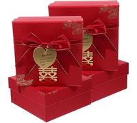 WESIEVYA Coffret Cadeau Mariage Rouge 4pcs en Papier Nœud Élégant, Grande Capacité, Pratique et Résistant, pour Organiser et Offrir Lors de Mariages