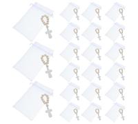 WESIEVYA Ensembles de Bracelets Chapelet en Perles de Bois Lot de 40 avec Breloques Catholique et Sachets en Tissu Fin pour Baptême Bébé et Fêtes Religieuses