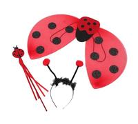 WESIEVYA Kit d'Accessoires de Costume Ladybug pour Filles avec Ailes Pliables, Serrage-Tête et Baguette Magique, Design Rouge Éclatant, Matériaux et Sûrs, pour Halloween et Style Aléatoire