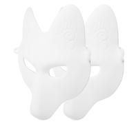 WESIEVYA Lot de 2 Masques Vierges de Renard Blancs à Décorer, Masque D'halloween en Papier pour Garçon et Filles et Adultes, Accessoires de Déguisement pour Fête, Carnaval et Activités
