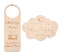 WESIEVYA Lot de 2 Panneaux de Porte « Bébé Qui Dort » en Bois, 25 Cm de Hauteur et Forme Nuage 15 Cm de Diamètre, Décoration Chambre Bébé, Signalisation Shower Garçon, Panneau Suspendu
