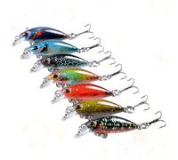 WESIEVYA Lot de 7 Leurres de Pêche Minnow 4,1 Cm 2,5 G, Plastique Dur, Couleurs Intenses, Yeux Tridimensionnels Réalistes, Hameçon Triple Résistant, pour Pêche en Eau Douce et Eau de Mer
