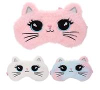 WESIEVYA Masque de Sommeil Peluche Cartoon 3 Pièces Bande Élastique Confortable pour Maison et Bureau, Protège Yeux et Favorise un Sommeil