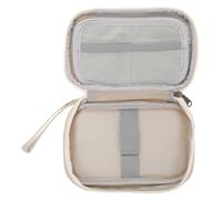 WESIEVYA Organisateur de Câbles de Voyage Multifonction Rayures Pochette Compacte en Polyester Beige pour Accessoires Électroniques en Intérieur et Extérieur