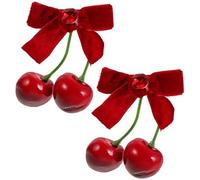 WESIEVYA Paire de Pinces à Cheveux pour Filles Accessoire Adorable Cerises Rouges en Métal et Tissu en et Hiver, Clip Multifonctionnel et Chaleureux