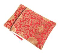 WESIEVYA Paquet à Broderie Chinoise Style Ethnique en Tissu Coton Rouge, Pochette Double Couche pour Rangement D'écritures, Facile à Laver pour Bureau et École