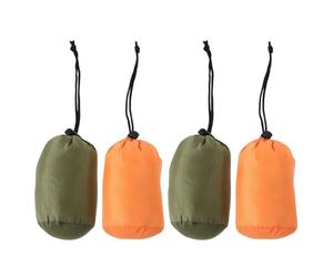 WESIEVYA Paquet de Rangement pour Poncho d'urgence, Lot de 4, Nylon | Camping, Voyage, Repérage Rapide en Situation D'urgence, Fermeture par Cordon, Vert Armée et Orange