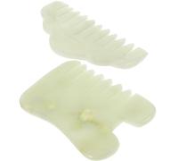 WESIEVYA Peignes de Jade Naturels 2 Pièces pour Massage Facial et Cuir Chevelu, Stimulation Circulation Sanguine, Protection les Nœuds, Modèle Unique à Dents Larges
