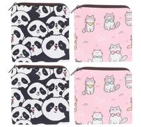 WESIEVYA Porte-Serviettes Hygiéniques Étanche, Lot de 4 Pochettes Décorées de Pandas et Chats à Nœud, Conçu pour Transporter Serviettes et Petits Objets en Voyage