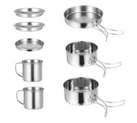 WESIEVYA Set Cuisine Camping 8 Pièces en Acier Inoxydable, Poêle et Casserole Pliables pour 5-6 Personnes, Vaisselle Portable Multifonction pour Randonnée, Barbecue et Pique-niques en