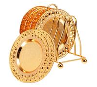 WESIEVYA Set de 7 Pièces de Vaisselle en Fer Doré avec Plateau de Collation Élégant et Support Pratique Cuisine, Rangement Peu Encombrant, Présent de Pendaison de Crémaillère