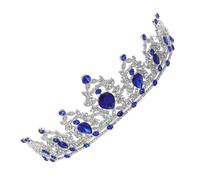 WESIEVYA Tiare de Mariage Bleu Foncé Strass, Couronne Baroque pour Mariées et Reines d'Anniversaire, Accessoire pour Bals et Concours de Beauté
