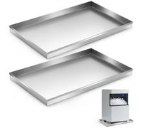 Wesiti Lot de 2 bacs de vidange pour machine à glaçons en acier galvanisé soudé, anti-fuite, résistant à la corrosion, pour la maison et le commerce (argenté) 61 x 38,1 x 3,8 cm