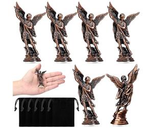 Wesiti Lot de 6 Statues de l'archange Saint Michel de 8,5 cm - Figurines religieuses avec Sacs en Velours Noir - Sculpture d'ange de Collection pour la Maison ou la Voiture