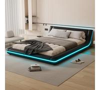 Weskjer Lit Double avec Éclairage LED, 140 X 200 Cm Sommier en PU Noir, Éclairage d'Ambiance Télécommande 24 Touches Peut être Utilisé comme Enfant ou comme Canapé-Lit dans la Chambre d'amis