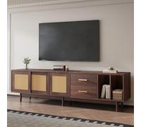 Weskjer Meuble de rangement, meuble TV bas avec tiroirs, meuble TV en rotin marron avec 6 pieds de support, meuble de rangement multifonction pour TV de 170 cm