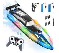 Weslery Bateau télécommandé, Bateau électrique Grande Vitesse étanche 2,4 GHz avec 2 Piles Rechargeables et lumière LED, Ship Course électrique sans pour Enfants Adultes Piscine lac rivière (Blue)