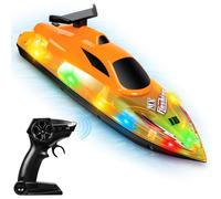 Weslery Bateau télécommandé, Bateau électrique Grande Vitesse étanche 2,4 GHz avec 2 Piles Rechargeables et lumière LED, Ship Course électrique sans pour Enfants Adultes Piscine lac rivière (Yellow)