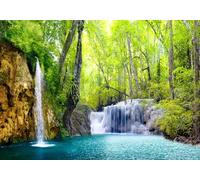 Wesmilewallpaper Papier Peint 3D Intissé Murales Forêt Verte Cascade Lac L'Eau Paysage Naturel Papier Peint Panoramique Tapisserie Peinture Géant Poster Photo 400x280cm