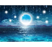 Wesmilewallpaper Papier Peint Panoramique 3D Beau Paysage Naturel De Mer De Lune De Ciel Étoilé Bleu Papiers Peints Intissé Tapisserie Murales Poster 350x245cm
