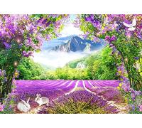 Wesmilewallpaper Papier Peint Panoramique 3D Intissé Tapisserie Paysage De Nature De Lapin D'Amour De Carte De Crête De Montagne De Forêt De Lavande Pourpre Muraux Tableau Mural Poster 150x105cm