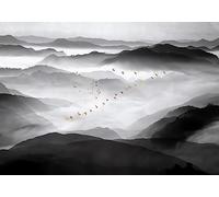 Wesmilewallpaper Papier Peint Panoramique 3D Papiers Peints Intissé L'Art Noir Et Blanc Culmine Les Nuages Et Les Paysages Naturels Des Oiseaux Tapisserie Murales Papier Peint Poster 400x280cm