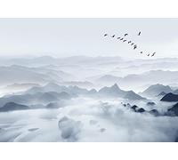 Wesmilewallpaper Papier Peint Panoramique 3D Papiers Peints Intissé Zen Art Montagne Pic Nuage Brouillard Oiseau Nature Oiseau Tapisserie Murales Papier Peint Poster 430x300cm